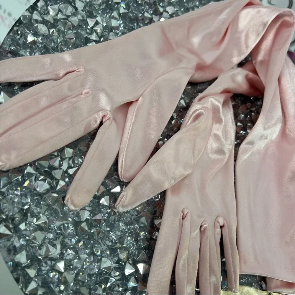 Gloves long silky satiny vintage brand new with tags Elegant Pink Satin Gloves
